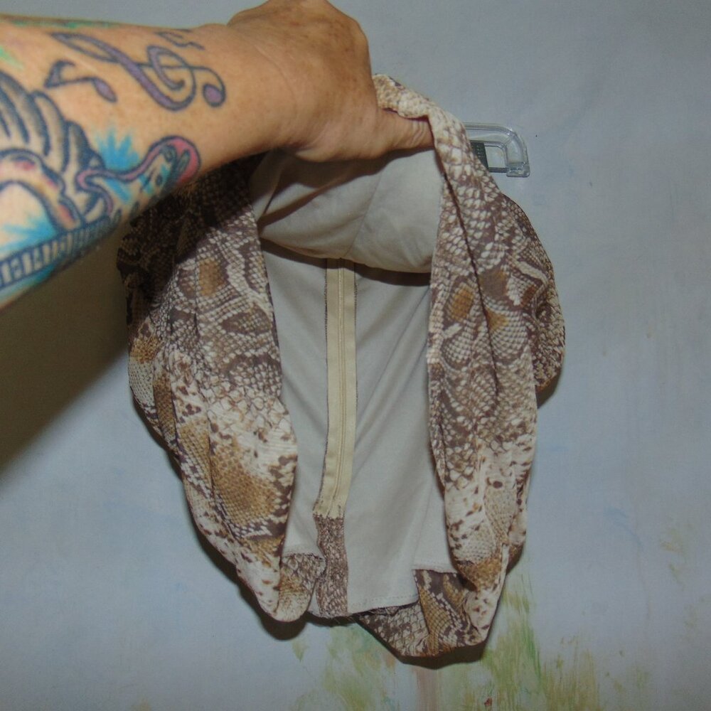 Primark Snakeskin Print Mini Skirt Ruched Sides Accents Beige Brown Womens 10 - Picture 4 of 6